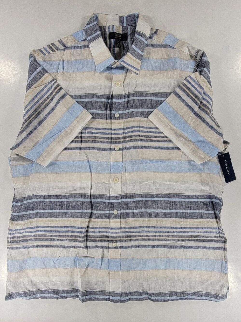 NEW Club Room Striped Linen Blend Button Up Shirt Coastal Beach Blue Mens XL NWT